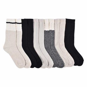 NWT 6 Pair Lucky Brand Ladies' Boot Sock Black Set: Gray/Beige/Tan/Cream